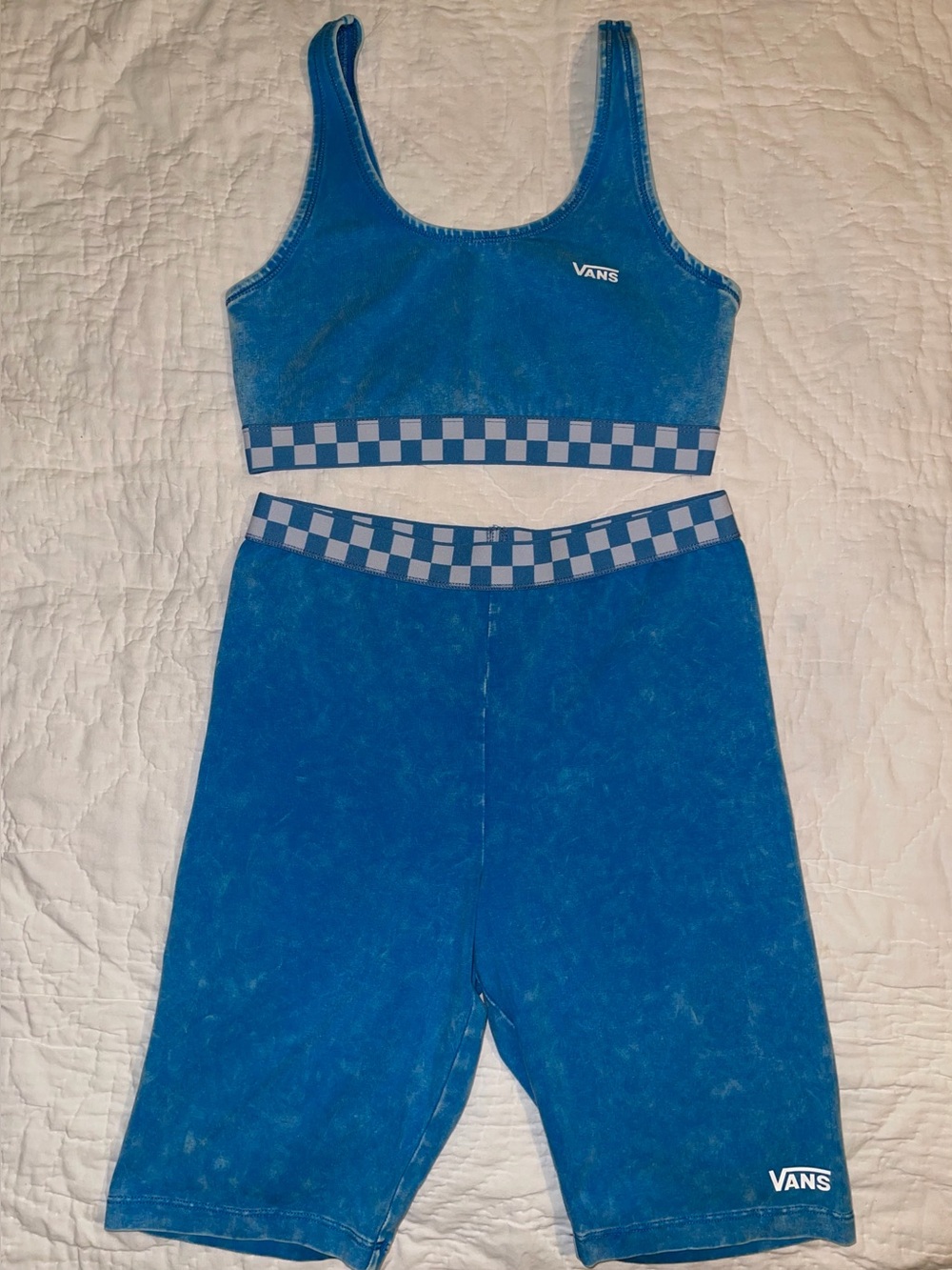 Vans Blue Checker Bike Shorts & Crop Tank Set - Medium